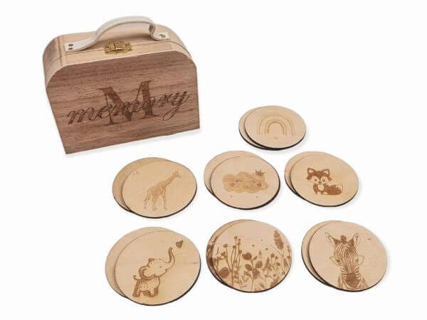 Houten memory met koffertje