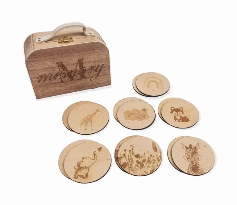 Houten memory met koffertje