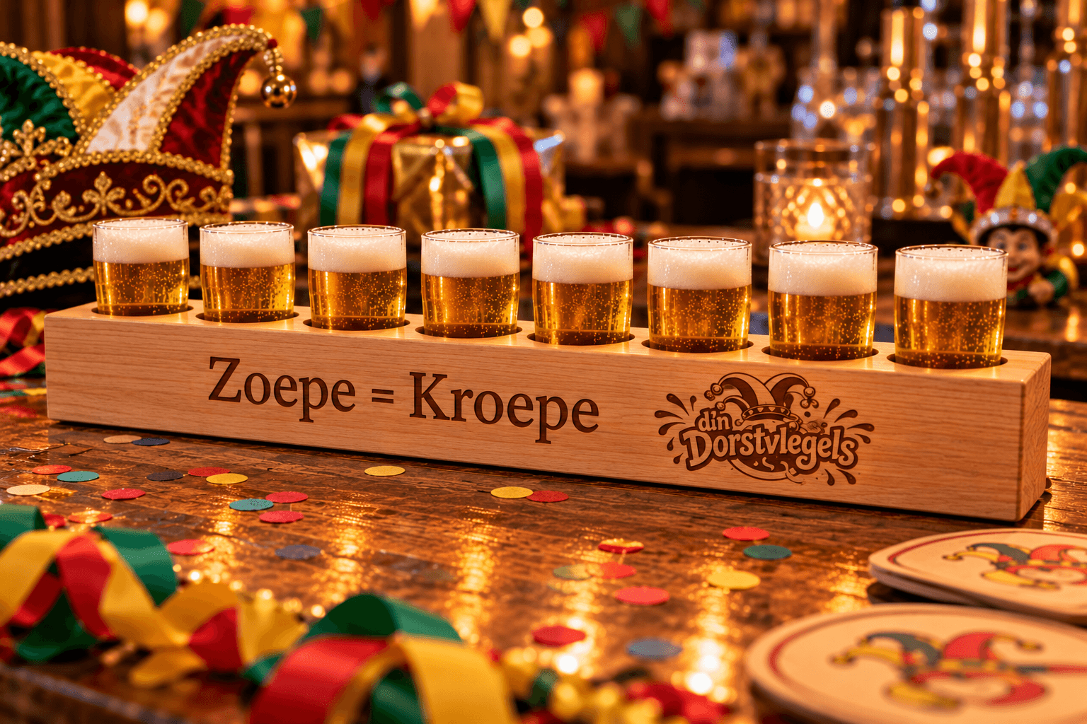 Gepersonaliseerde biertray met het logo van de carnavalsvereniging