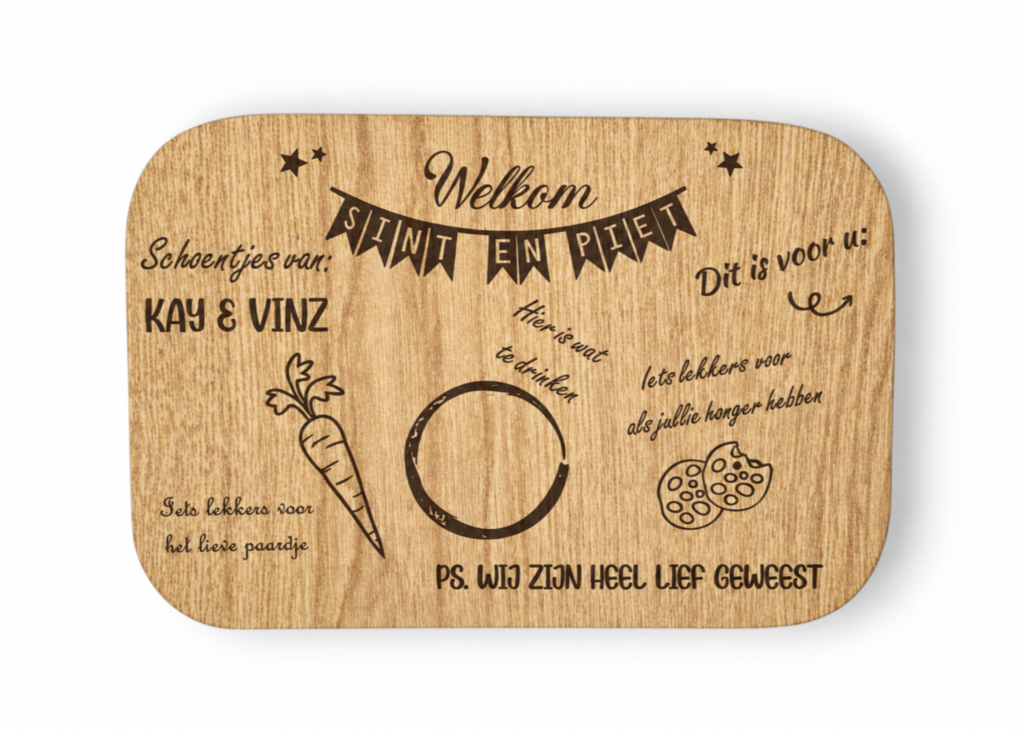 Schoenzetbord rechthoek met compleet Sint en Piet ontwerp, namen en wortel