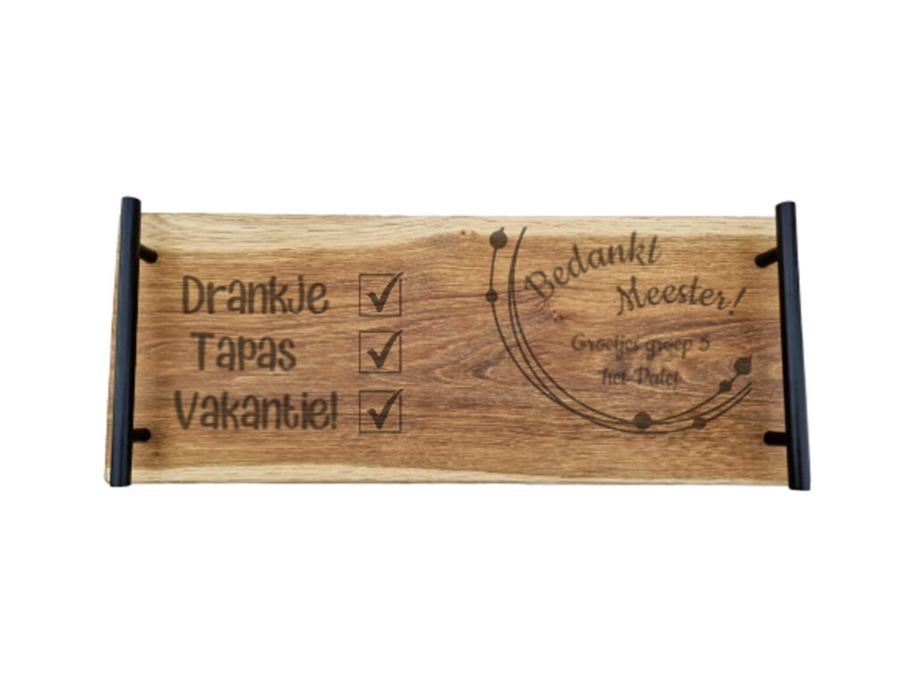 Eiken tapasplank 50 cm – Bedankt meester drankje tapas vakantie