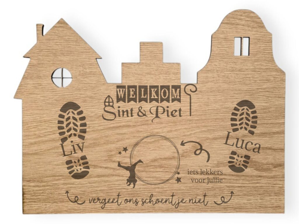 Schoenzetbord huis - Welkom Sint en Piet op witte achtergrond