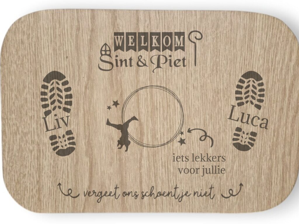 Schoenzetbord rechthoek - Welkom Sint en Piet op witte achtergrond