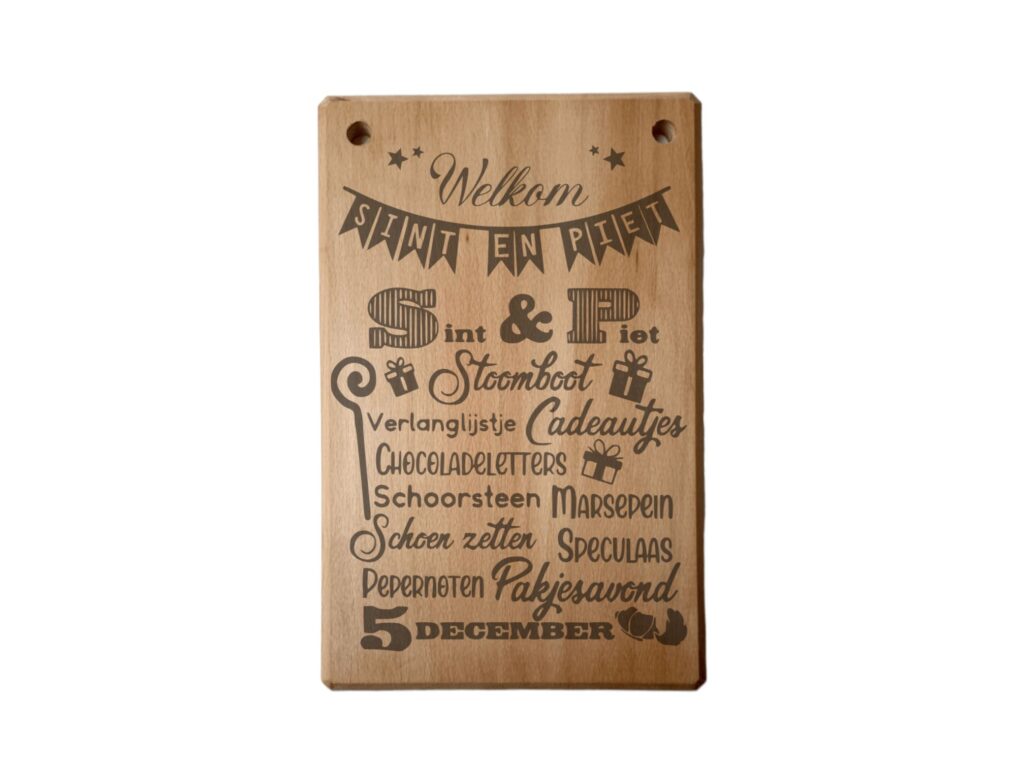Tekstbord beuken - Sinterklaas wie zoet is op witte achtergrond